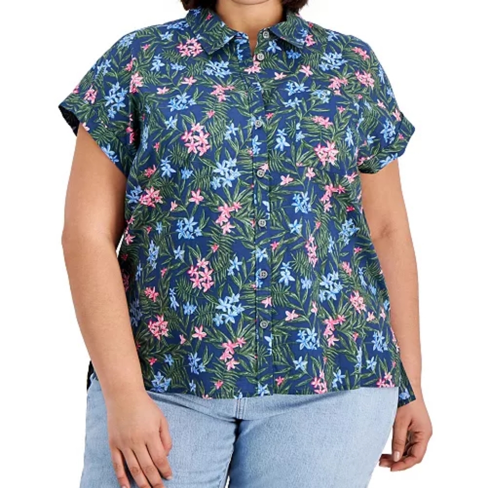 Style and Co Cotton Floral Camp Shirt NWT